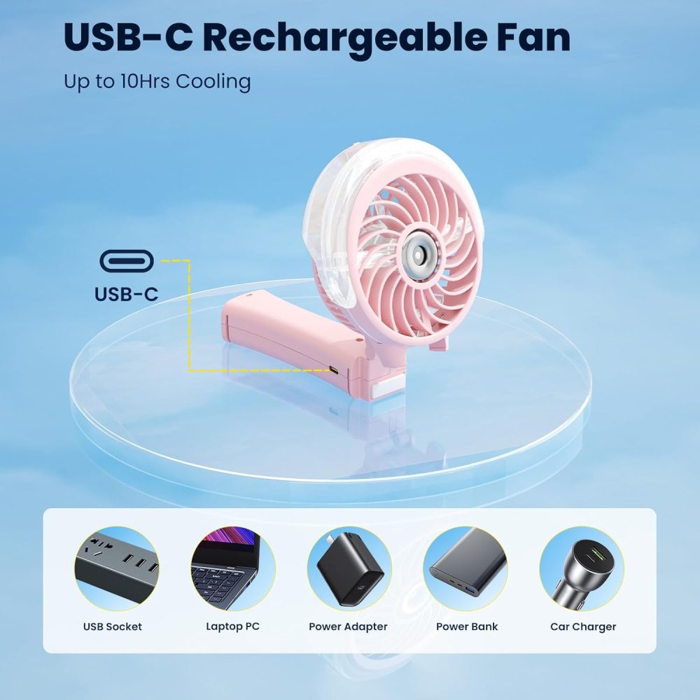 HandFan Upgraded Portable Handheld Misting Fan, Rechargeable Personal Mister Fan, Spray Water Mist Fans, Foldable Mini cooling Hand Fans for Summer Beach Travel Concerts, Gifts for Women(Royal Blue) - Image 15