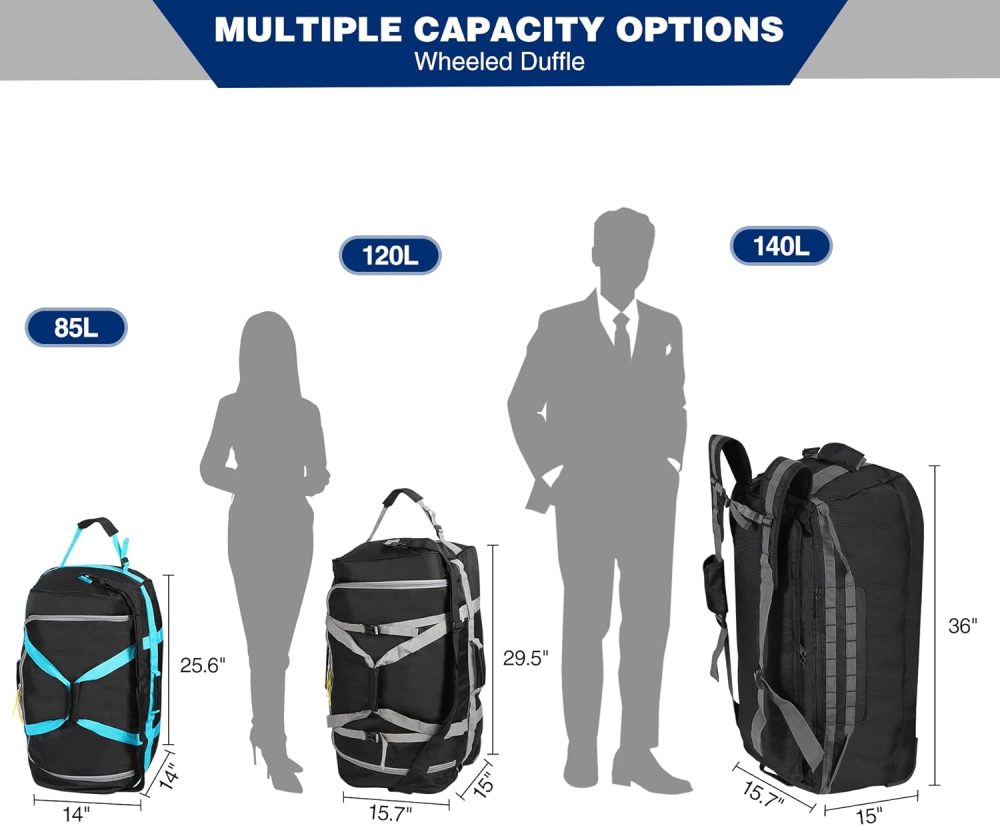 REDCAMP 120L Extra Large Holdall with Wheels, Foldable Wheeled Duffle Bag Travel Bag,Lightweight Waterproof Soft Suitcase Luggage with Rollers for Camping Sports Outdoor, Black - Image 62