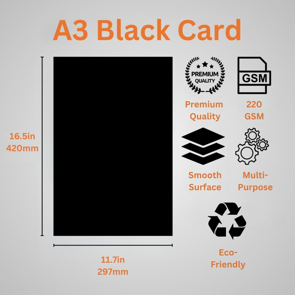 Hawksbill 220GSM A4 Multi-Purpose Black Card – 50 Pack of Thick Premium Smooth & Crisp Black A4 Card for Making Stationery Home or Office Use and Arts or Crafts - Image 30
