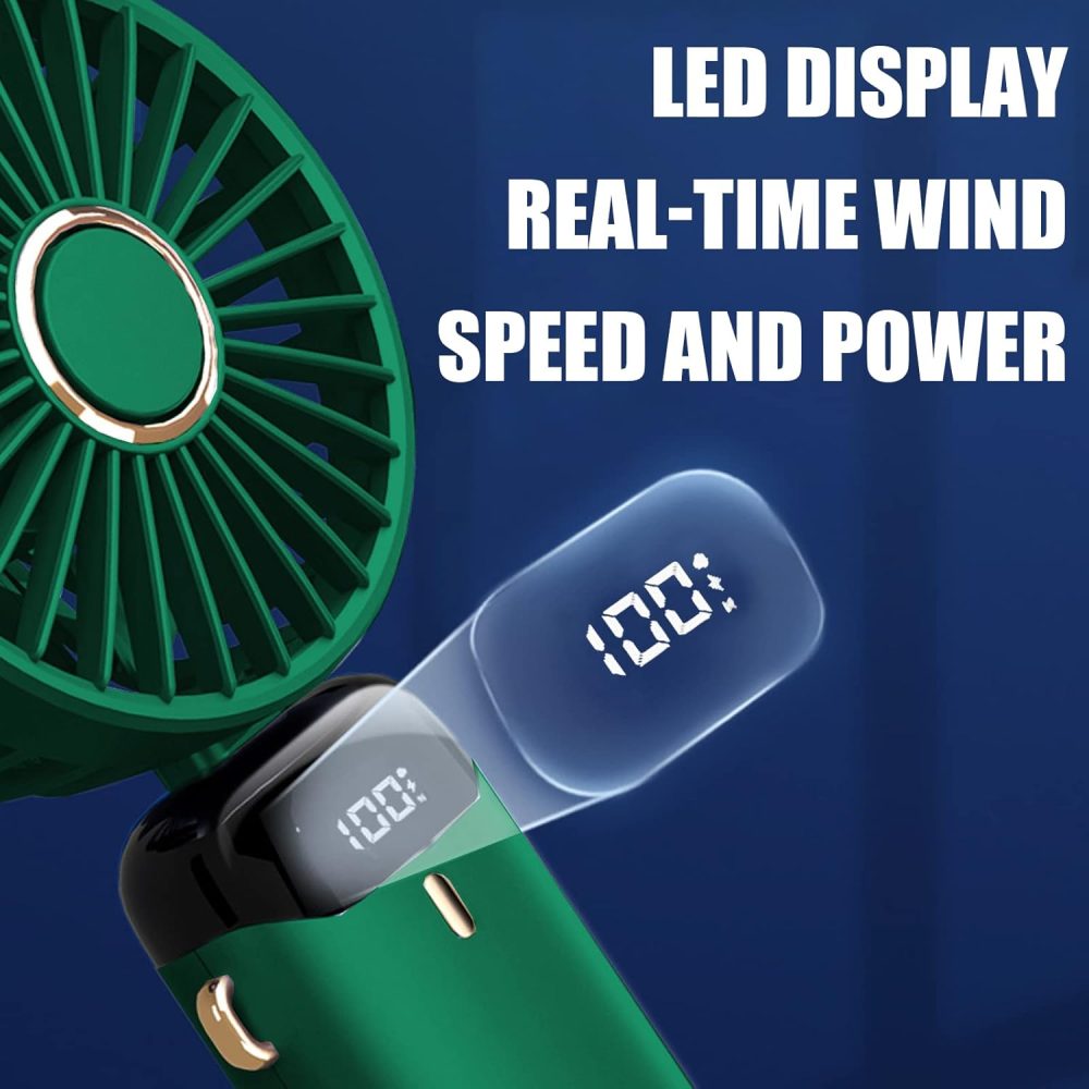 Jsdoin Hand Held Fan,Portable Handheld USB Rechargeable Fans with 5 Speeds,Battery Operated Mini Fan Foldable Desk Desktop Fans with LED Display for Home Office Bedroom Outdoor Travel (DarkBlue) - Image 30