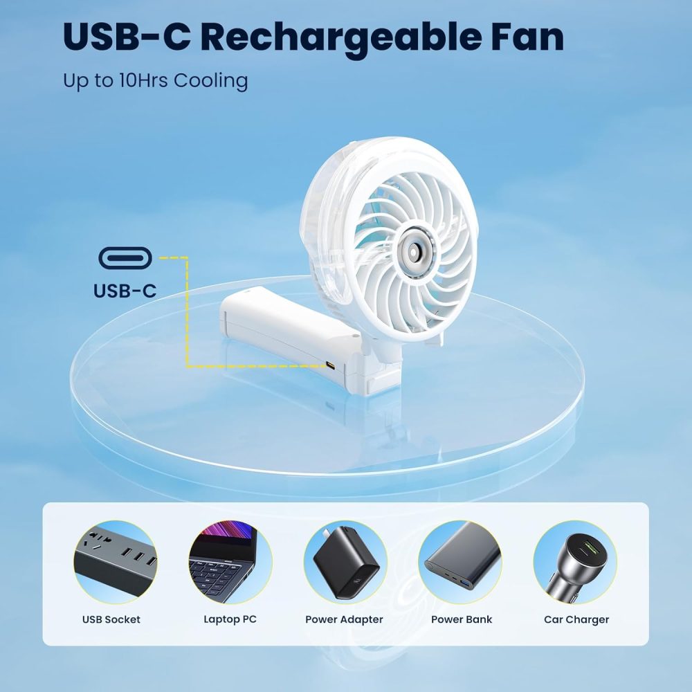 HandFan Upgraded Portable Handheld Misting Fan, Rechargeable Personal Mister Fan, Spray Water Mist Fans, Foldable Mini cooling Hand Fans for Summer Beach Travel Concerts, Gifts for Women(Royal Blue) - Image 35