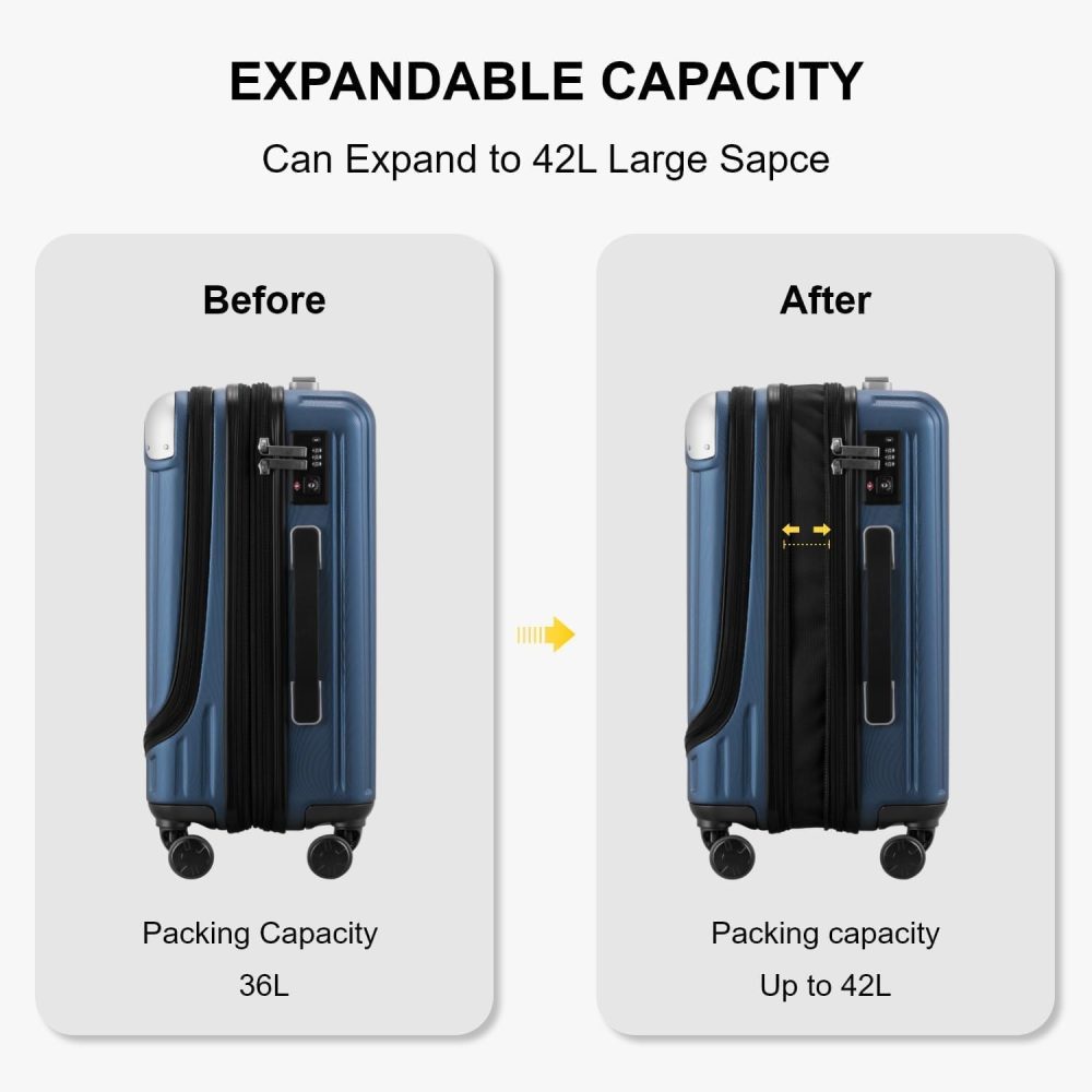 LEVEL8 Carry-on Suitcase 20-Inch with Laptop Compartment, Expandable Hand Luggage Case, ABS+PC Hardshell Spinner Trolley Lightweight 4 Wheels Cabin Size with TSA, Grey - Image 110