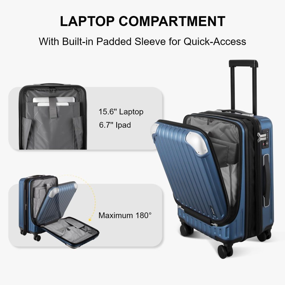 LEVEL8 Carry-on Suitcase 20-Inch with Laptop Compartment, Expandable Hand Luggage Case, ABS+PC Hardshell Spinner Trolley Lightweight 4 Wheels Cabin Size with TSA, Grey - Image 86