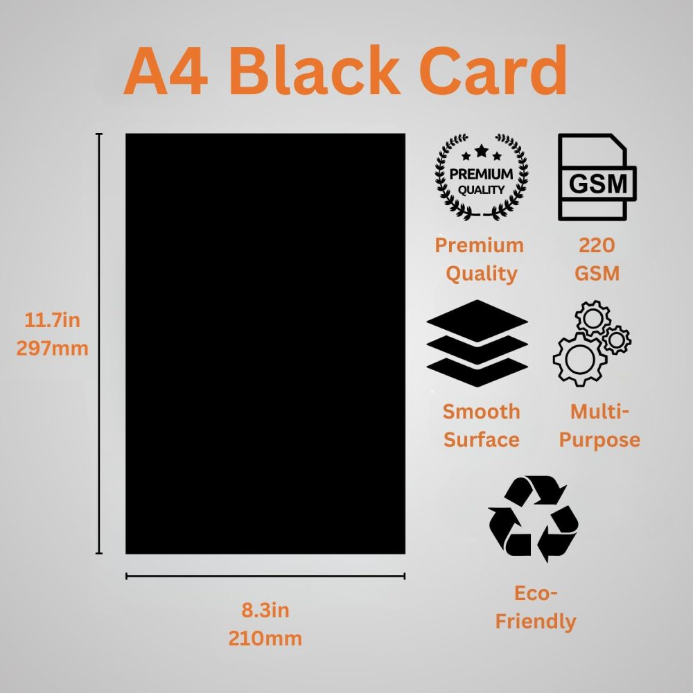 Hawksbill 220GSM A4 Multi-Purpose Black Card – 50 Pack of Thick Premium Smooth & Crisp Black A4 Card for Making Stationery Home or Office Use and Arts or Crafts - Image 20