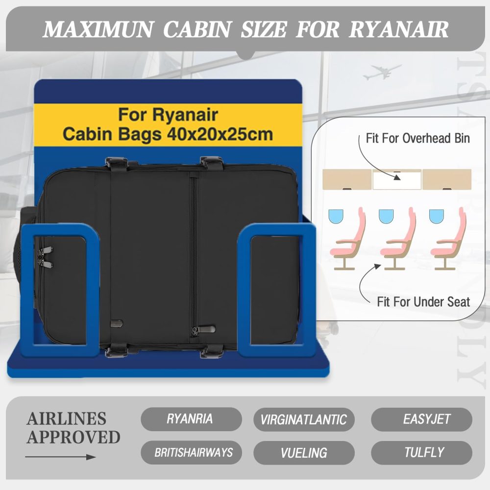 xlodea for Ryanair Cabin Bags 40x20x25 Underseat Cabin Bag Carry-ons Hand Luggage Bag Travel Backpack Cabin Size for Ryanair Backpack with Charging Port, Trolley Sleeve, Anti Theft Pocket - Image 30