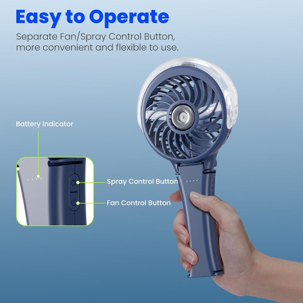 HandFan Upgraded Portable Handheld Misting Fan, Rechargeable Personal Mister Fan, Spray Water Mist Fans, Foldable Mini cooling Hand Fans for Summer Beach Travel Concerts, Gifts for Women(Royal Blue) - Image 39