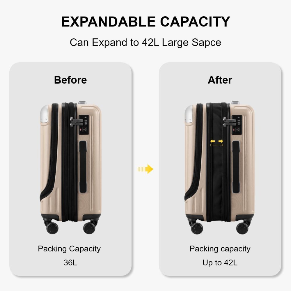 LEVEL8 Carry-on Suitcase 20-Inch with Laptop Compartment, Expandable Hand Luggage Case, ABS+PC Hardshell Spinner Trolley Lightweight 4 Wheels Cabin Size with TSA, Grey - Image 18