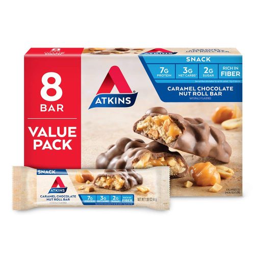【2025 Flash Sales+ Free Shipping】Atkins Snack Bar, Caramel Chocolate Nut Roll, 8 Count