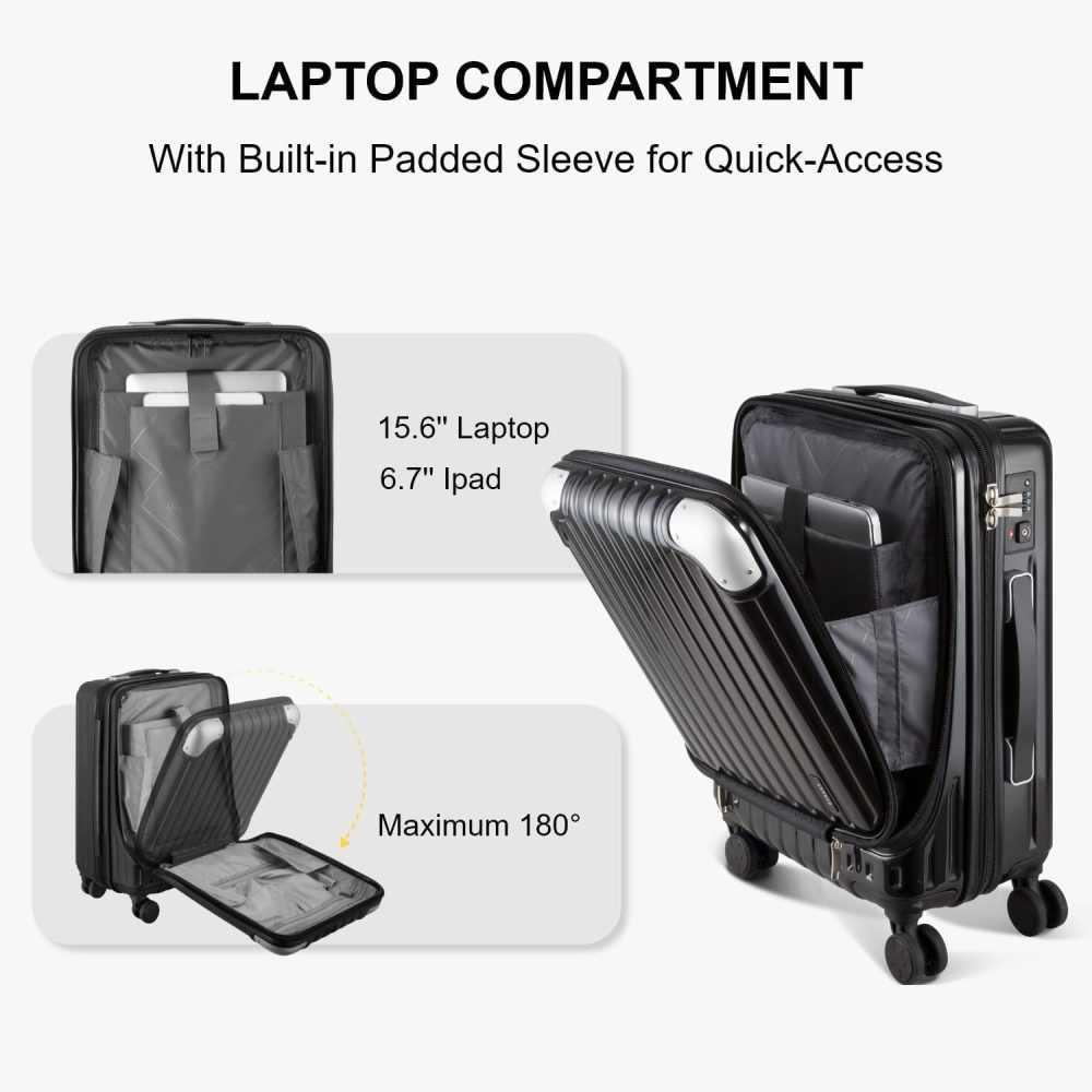 LEVEL8 Carry-on Suitcase 20-Inch with Laptop Compartment, Expandable Hand Luggage Case, ABS+PC Hardshell Spinner Trolley Lightweight 4 Wheels Cabin Size with TSA, Grey - Image 56