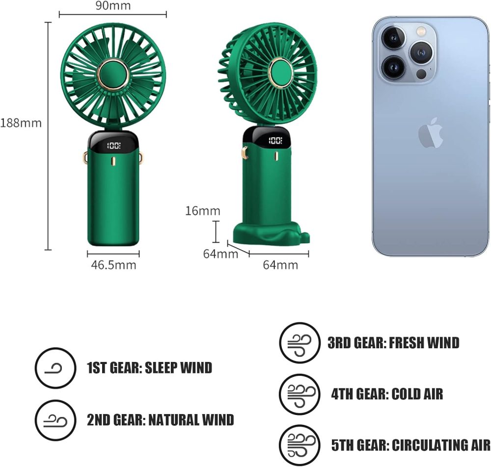 Jsdoin Hand Held Fan,Portable Handheld USB Rechargeable Fans with 5 Speeds,Battery Operated Mini Fan Foldable Desk Desktop Fans with LED Display for Home Office Bedroom Outdoor Travel (DarkBlue) - Image 32