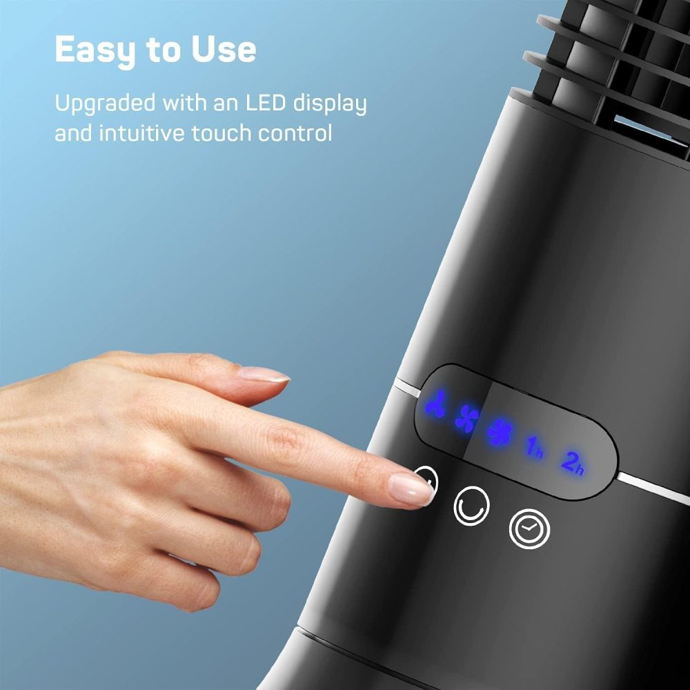 DR.PREPARE Oscillating Tower Fan with Touch Buttons, 3 Speeds and Timers, 70° Oscillation, Quiet Cooling, Personal Bladeless Fan for Bedroom Office Home, 16-Inch - Image 3