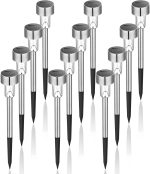 GIGALUMI Solar Lights Outdoor Garden Waterproof,12 Pack,Stainless Steel LED Solar Garden Lights for Patio, Lawn, Yard and Landscape Decor, Cold White