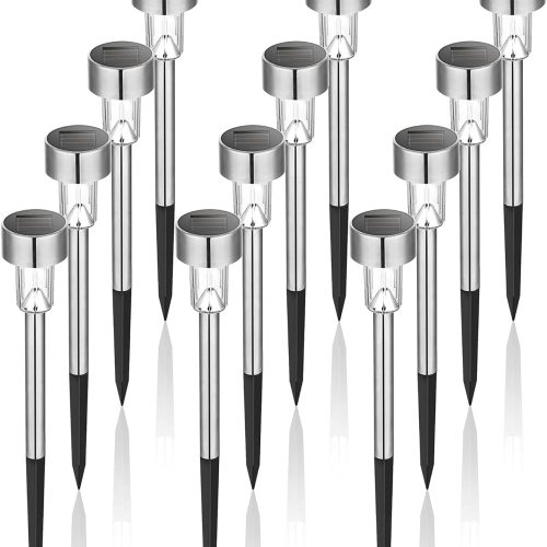 GIGALUMI Solar Lights Outdoor Garden Waterproof,12 Pack,Stainless Steel LED Solar Garden Lights for Patio, Lawn, Yard and Landscape Decor, Cold White
