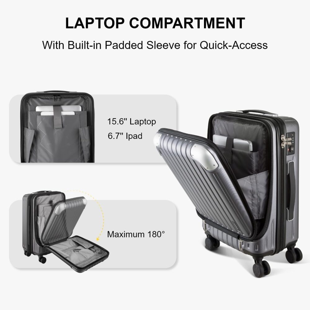 LEVEL8 Carry-on Suitcase 20-Inch with Laptop Compartment, Expandable Hand Luggage Case, ABS+PC Hardshell Spinner Trolley Lightweight 4 Wheels Cabin Size with TSA, Grey - Image 49