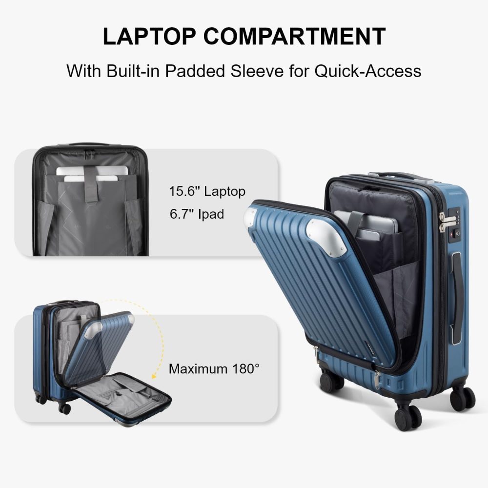 LEVEL8 Carry-on Suitcase 20-Inch with Laptop Compartment, Expandable Hand Luggage Case, ABS+PC Hardshell Spinner Trolley Lightweight 4 Wheels Cabin Size with TSA, Grey - Image 94