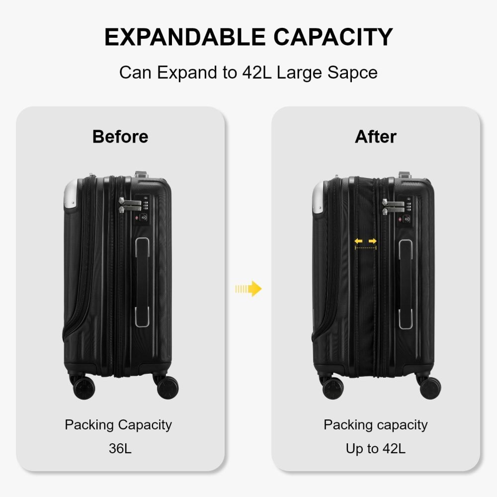 LEVEL8 Carry-on Suitcase 20-Inch with Laptop Compartment, Expandable Hand Luggage Case, ABS+PC Hardshell Spinner Trolley Lightweight 4 Wheels Cabin Size with TSA, Grey - Image 29