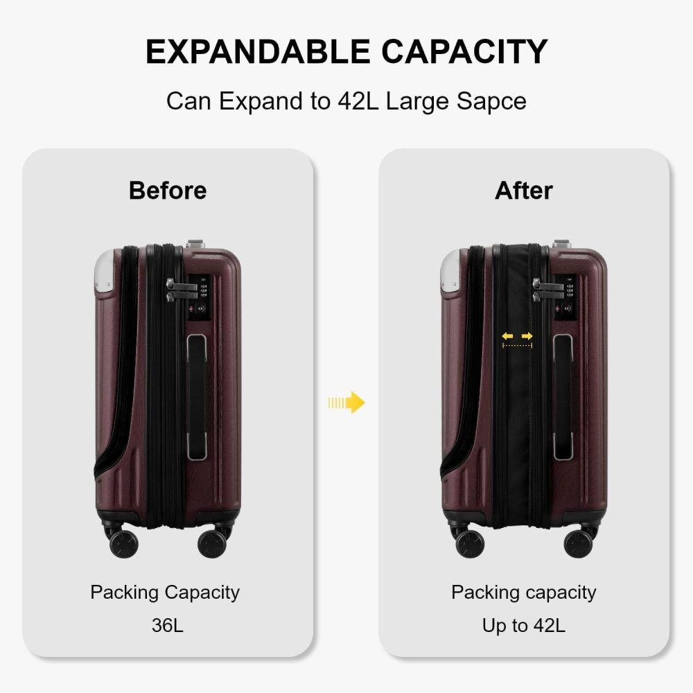 LEVEL8 Carry-on Suitcase 20-Inch with Laptop Compartment, Expandable Hand Luggage Case, ABS+PC Hardshell Spinner Trolley Lightweight 4 Wheels Cabin Size with TSA, Grey - Image 74