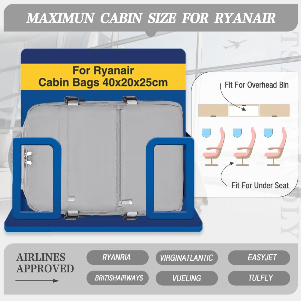 xlodea for Ryanair Cabin Bags 40x20x25 Underseat Cabin Bag Carry-ons Hand Luggage Bag Travel Backpack Cabin Size for Ryanair Backpack with Charging Port, Trolley Sleeve, Anti Theft Pocket - Image 37