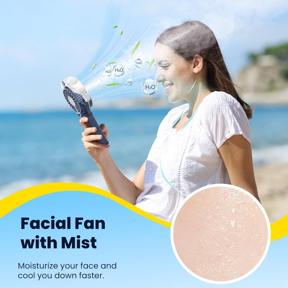 HandFan Upgraded Portable Handheld Misting Fan, Rechargeable Personal Mister Fan, Spray Water Mist Fans, Foldable Mini cooling Hand Fans for Summer Beach Travel Concerts, Gifts for Women(Royal Blue) - Image 68