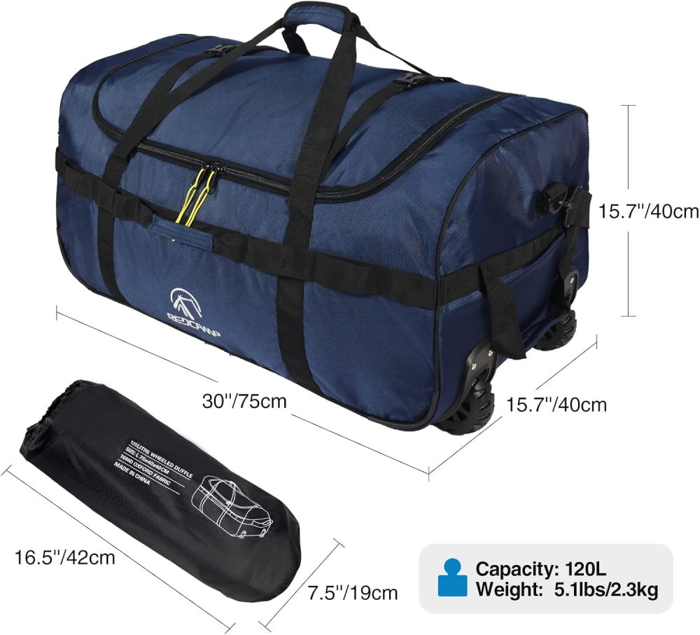 REDCAMP 120L Extra Large Holdall with Wheels, Foldable Wheeled Duffle Bag Travel Bag,Lightweight Waterproof Soft Suitcase Luggage with Rollers for Camping Sports Outdoor, Black - Image 70
