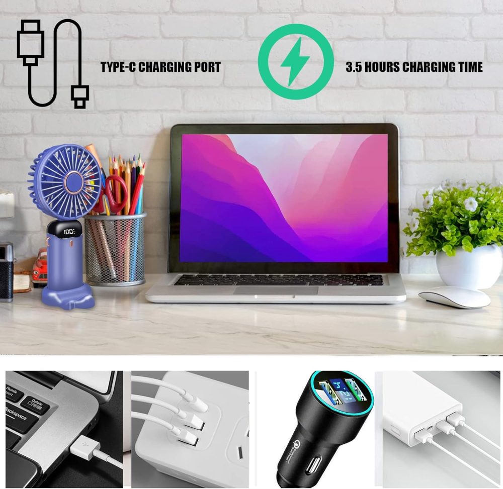 Jsdoin Hand Held Fan,Portable Handheld USB Rechargeable Fans with 5 Speeds,Battery Operated Mini Fan Foldable Desk Desktop Fans with LED Display for Home Office Bedroom Outdoor Travel (DarkBlue) - Image 27