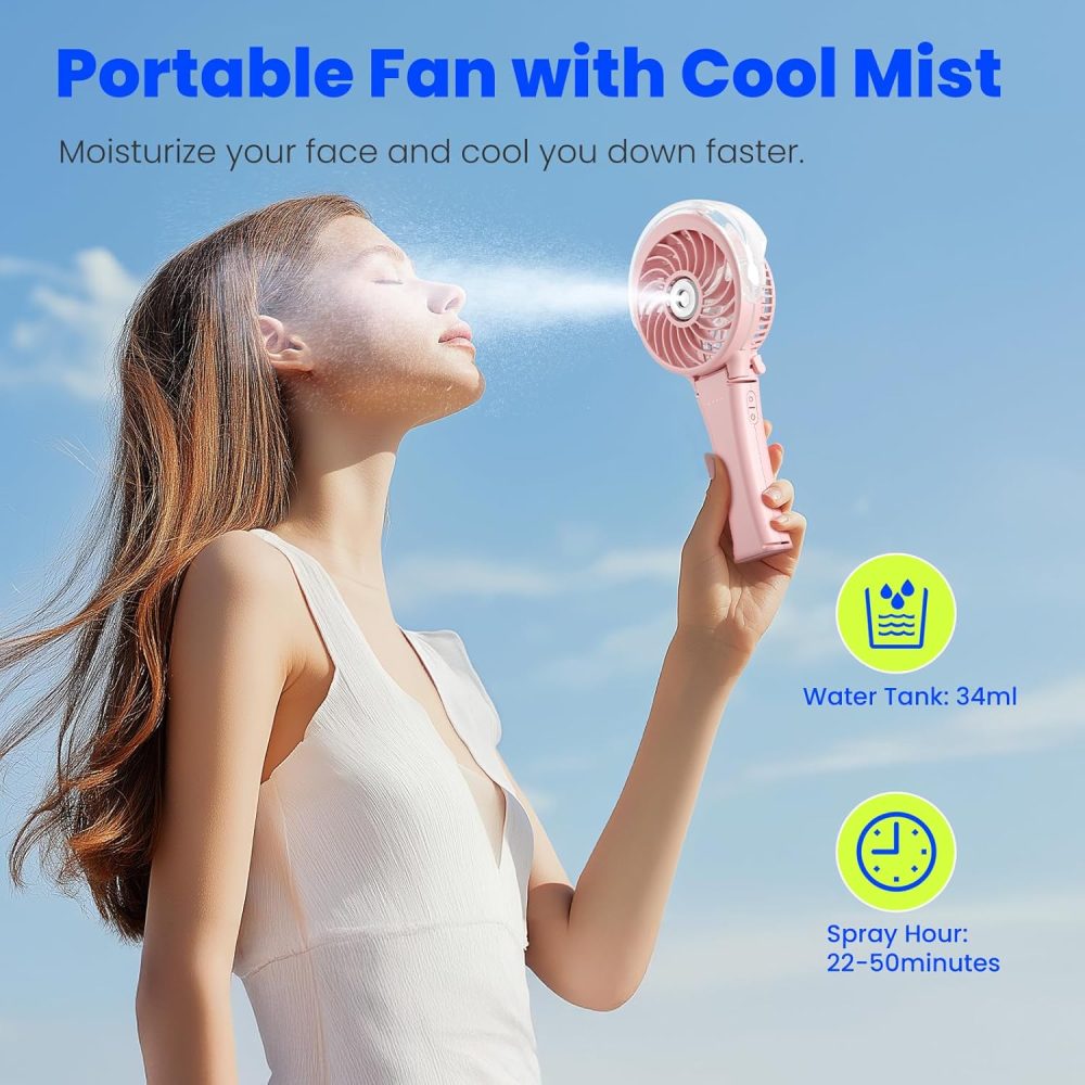 HandFan Upgraded Portable Handheld Misting Fan, Rechargeable Personal Mister Fan, Spray Water Mist Fans, Foldable Mini cooling Hand Fans for Summer Beach Travel Concerts, Gifts for Women(Royal Blue) - Image 61