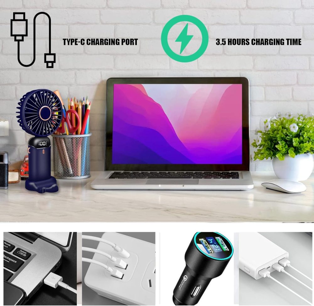 Jsdoin Hand Held Fan,Portable Handheld USB Rechargeable Fans with 5 Speeds,Battery Operated Mini Fan Foldable Desk Desktop Fans with LED Display for Home Office Bedroom Outdoor Travel (DarkBlue) - Image 20