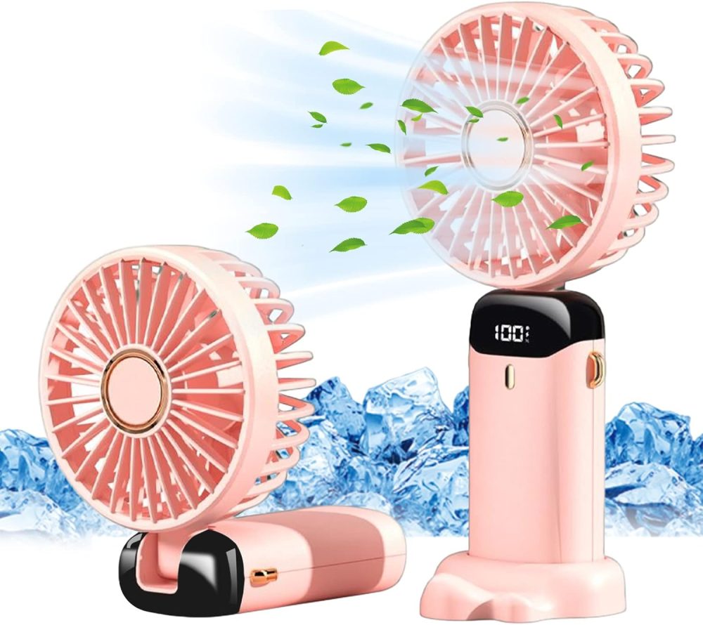Jsdoin Hand Held Fan,Portable Handheld USB Rechargeable Fans with 5 Speeds,Battery Operated Mini Fan Foldable Desk Desktop Fans with LED Display for Home Office Bedroom Outdoor Travel (DarkBlue)