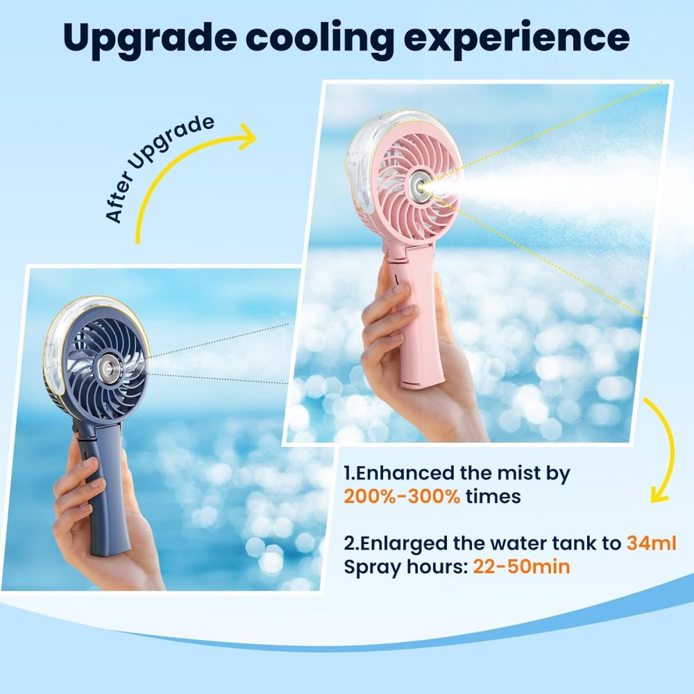 HandFan Upgraded Portable Handheld Misting Fan, Rechargeable Personal Mister Fan, Spray Water Mist Fans, Foldable Mini cooling Hand Fans for Summer Beach Travel Concerts, Gifts for Women(Royal Blue) - Image 11