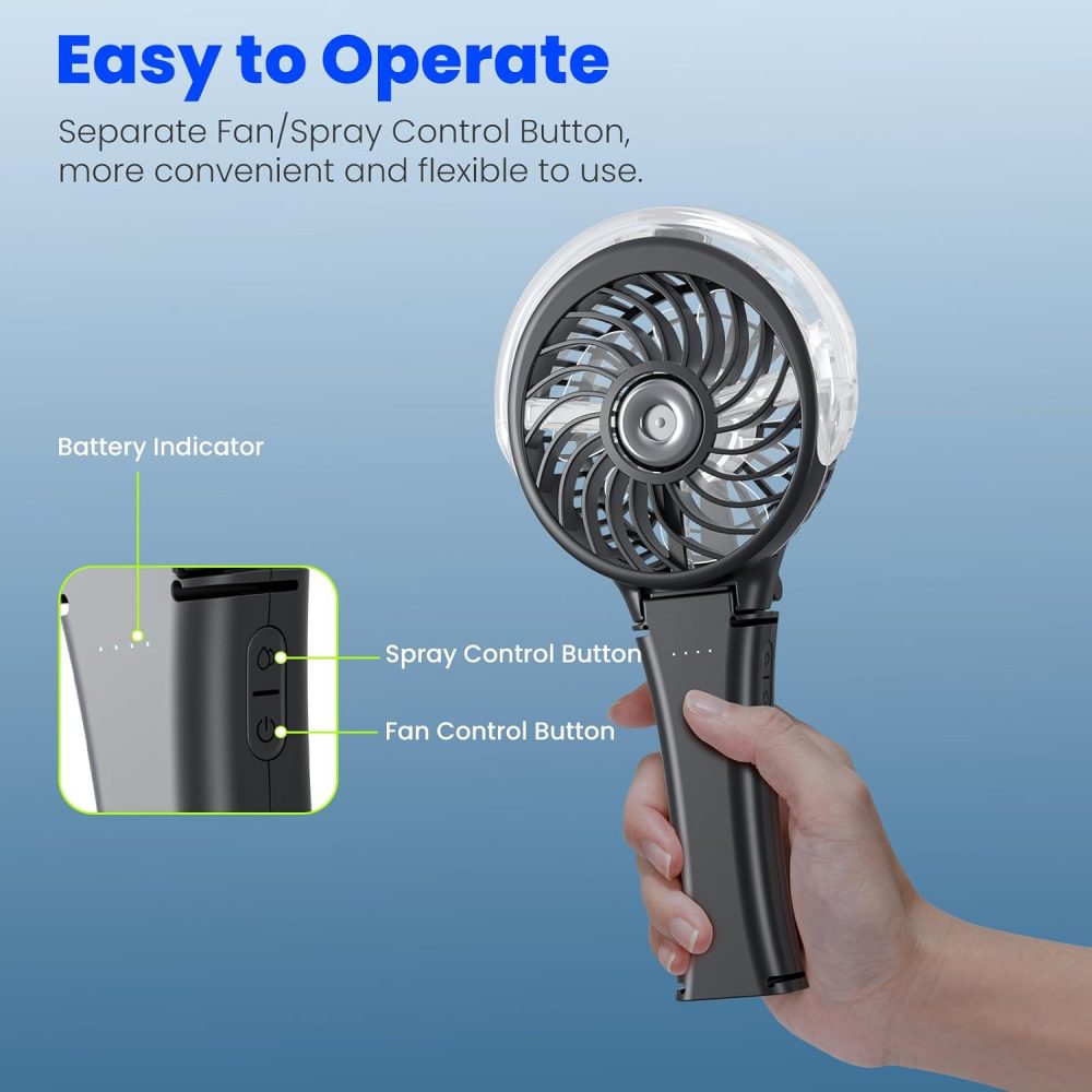 HandFan Upgraded Portable Handheld Misting Fan, Rechargeable Personal Mister Fan, Spray Water Mist Fans, Foldable Mini cooling Hand Fans for Summer Beach Travel Concerts, Gifts for Women(Royal Blue) - Image 3