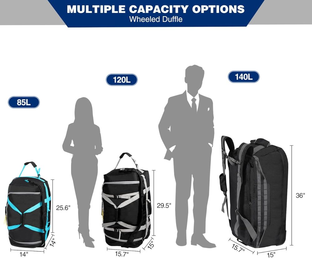 REDCAMP 120L Extra Large Holdall with Wheels, Foldable Wheeled Duffle Bag Travel Bag,Lightweight Waterproof Soft Suitcase Luggage with Rollers for Camping Sports Outdoor, Black - Image 53
