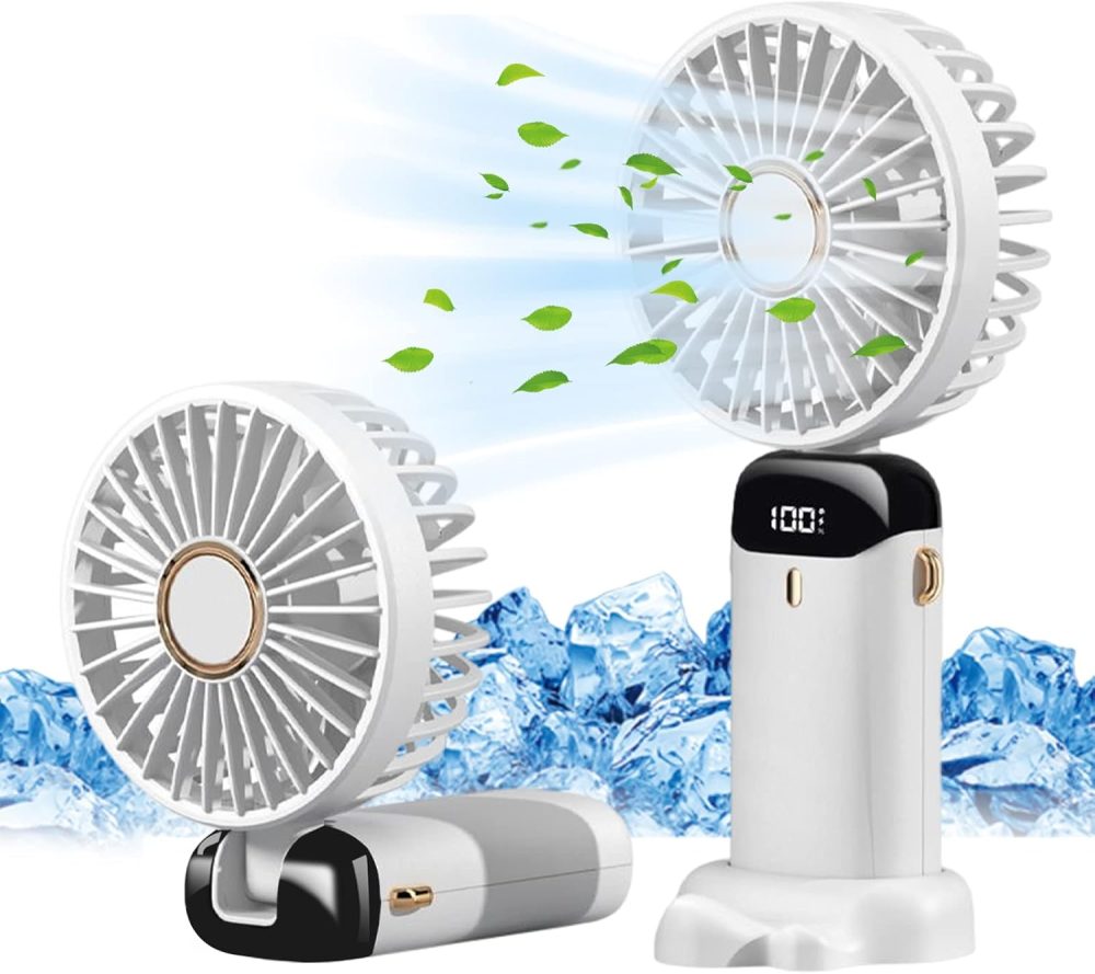 Jsdoin Hand Held Fan,Portable Handheld USB Rechargeable Fans with 5 Speeds,Battery Operated Mini Fan Foldable Desk Desktop Fans with LED Display for Home Office Bedroom Outdoor Travel (DarkBlue) - Image 8
