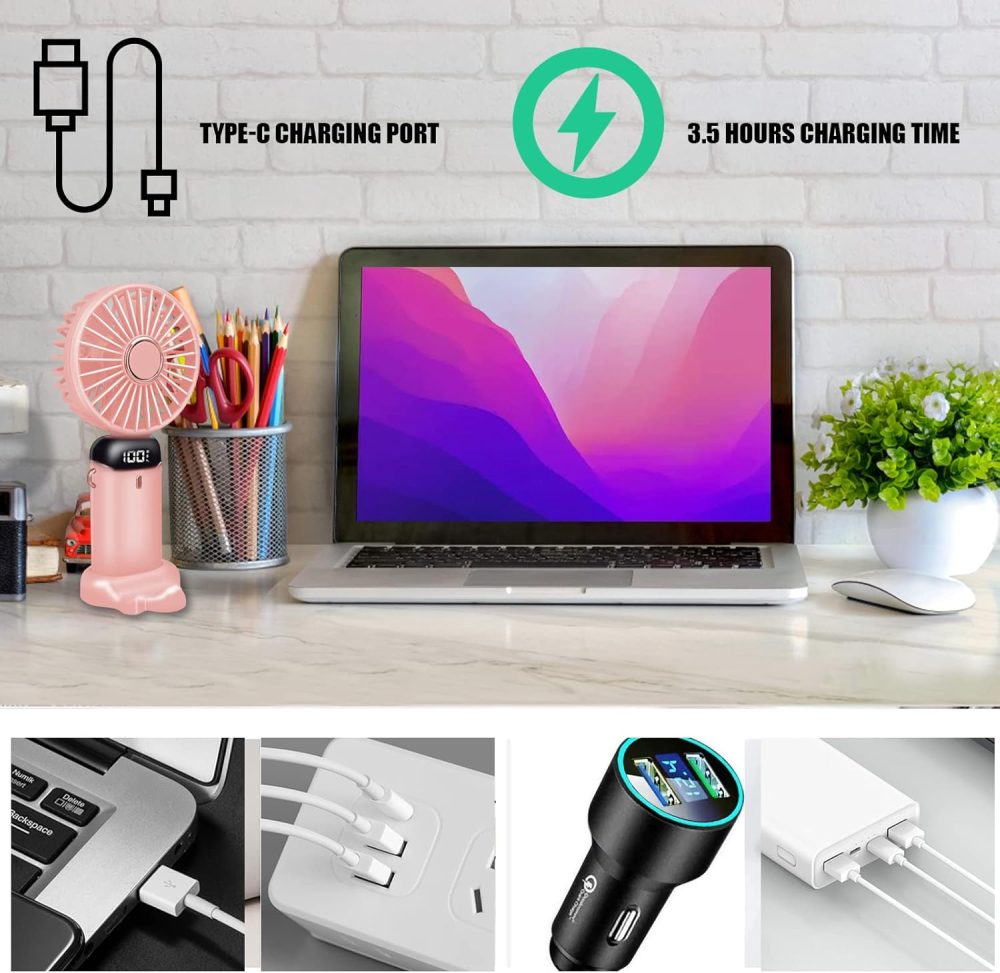Jsdoin Hand Held Fan,Portable Handheld USB Rechargeable Fans with 5 Speeds,Battery Operated Mini Fan Foldable Desk Desktop Fans with LED Display for Home Office Bedroom Outdoor Travel (DarkBlue) - Image 6