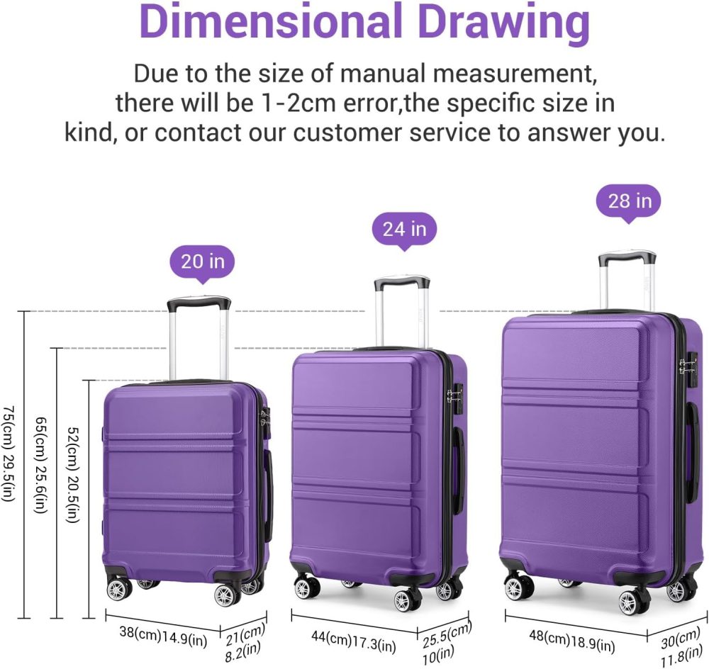 Kono Fashion Hand Luggage Lightweight ABS Hard Shell Trolley Travel Suitcase - Image 98