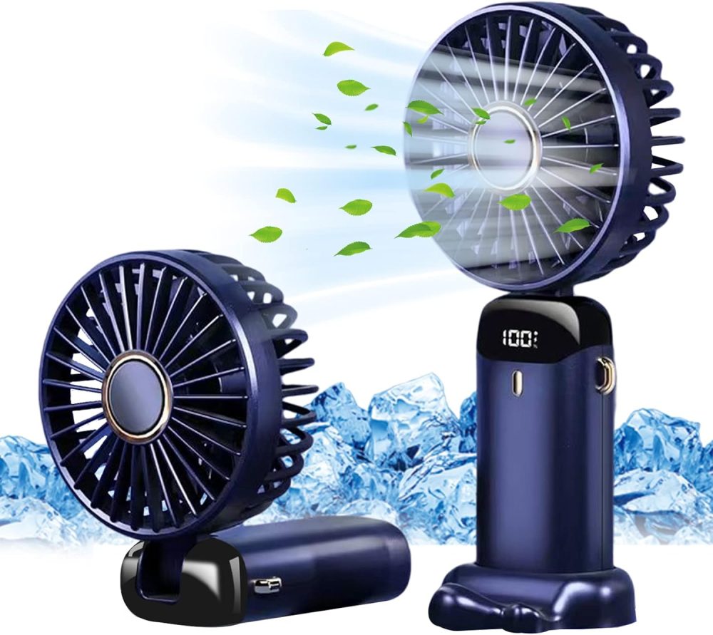 Jsdoin Hand Held Fan,Portable Handheld USB Rechargeable Fans with 5 Speeds,Battery Operated Mini Fan Foldable Desk Desktop Fans with LED Display for Home Office Bedroom Outdoor Travel (DarkBlue) - Image 15