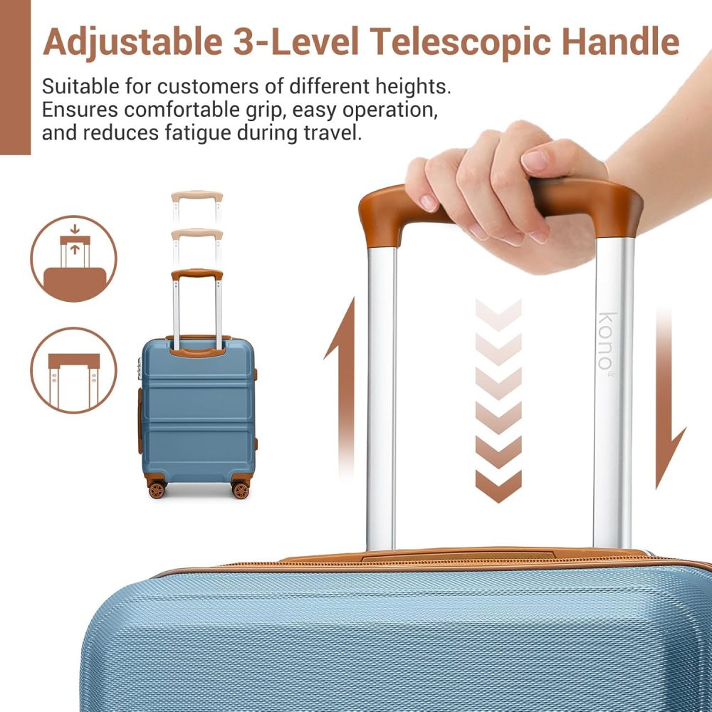 Kono Fashion Hand Luggage Lightweight ABS Hard Shell Trolley Travel Suitcase - Image 86