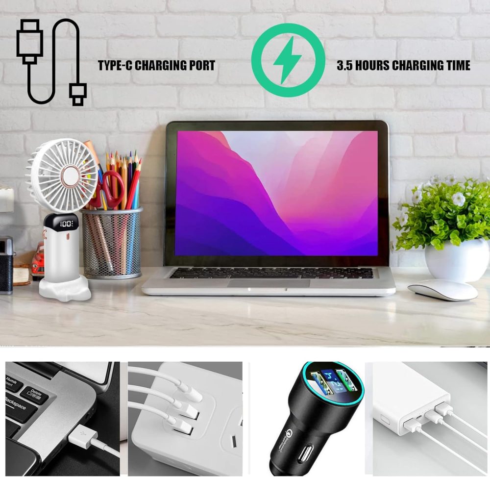 Jsdoin Hand Held Fan,Portable Handheld USB Rechargeable Fans with 5 Speeds,Battery Operated Mini Fan Foldable Desk Desktop Fans with LED Display for Home Office Bedroom Outdoor Travel (DarkBlue) - Image 13