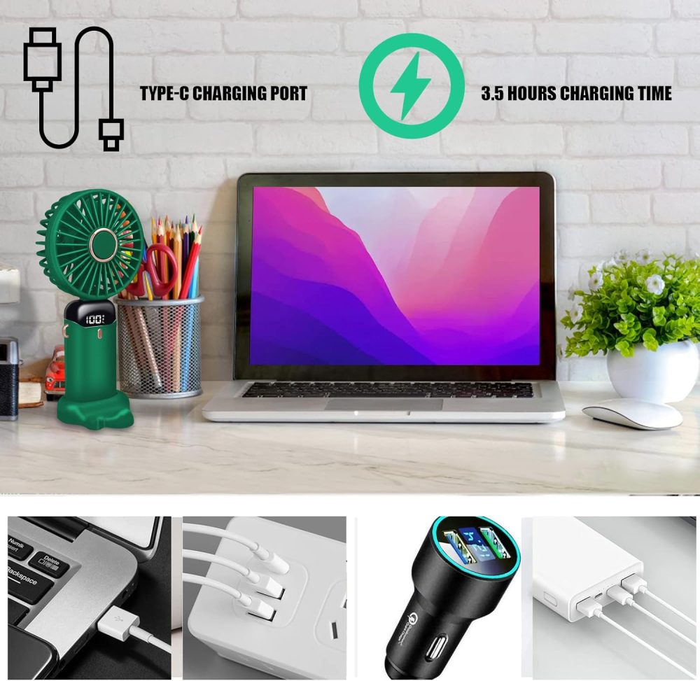 Jsdoin Hand Held Fan,Portable Handheld USB Rechargeable Fans with 5 Speeds,Battery Operated Mini Fan Foldable Desk Desktop Fans with LED Display for Home Office Bedroom Outdoor Travel (DarkBlue) - Image 34