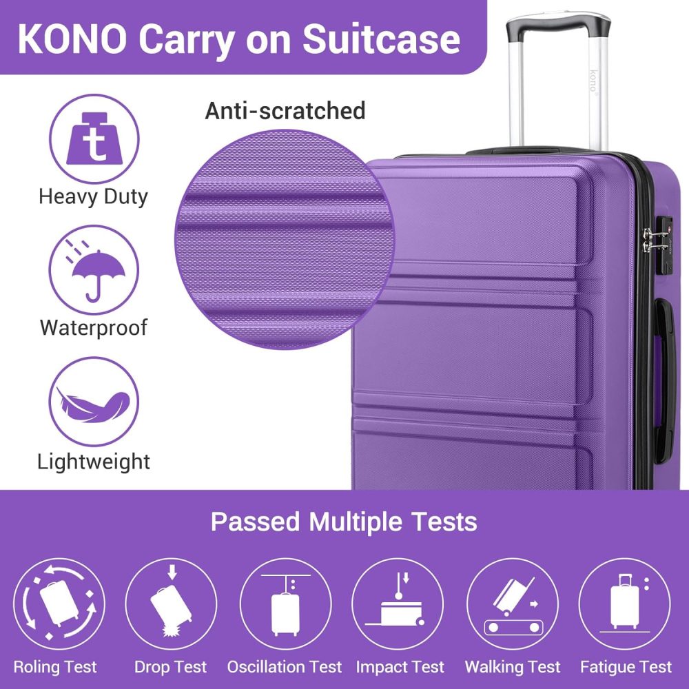 Kono Fashion Hand Luggage Lightweight ABS Hard Shell Trolley Travel Suitcase - Image 100