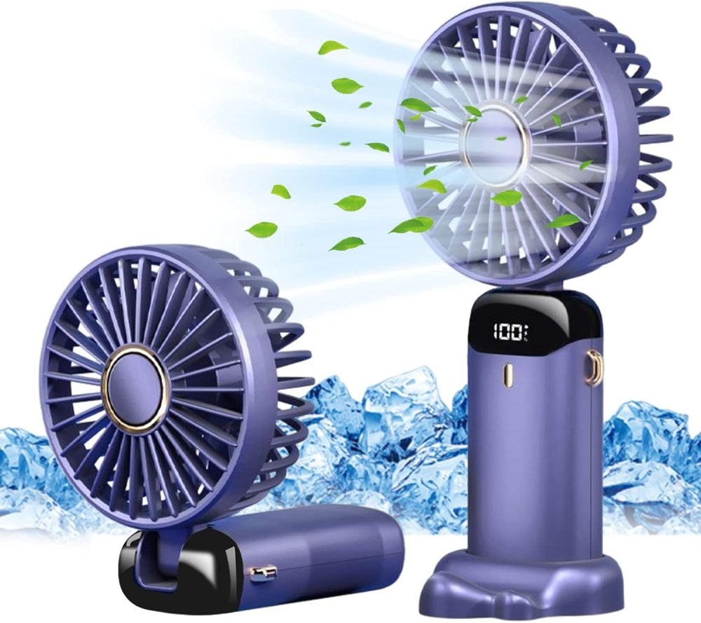 Jsdoin Hand Held Fan,Portable Handheld USB Rechargeable Fans with 5 Speeds,Battery Operated Mini Fan Foldable Desk Desktop Fans with LED Display for Home Office Bedroom Outdoor Travel (DarkBlue) - Image 22