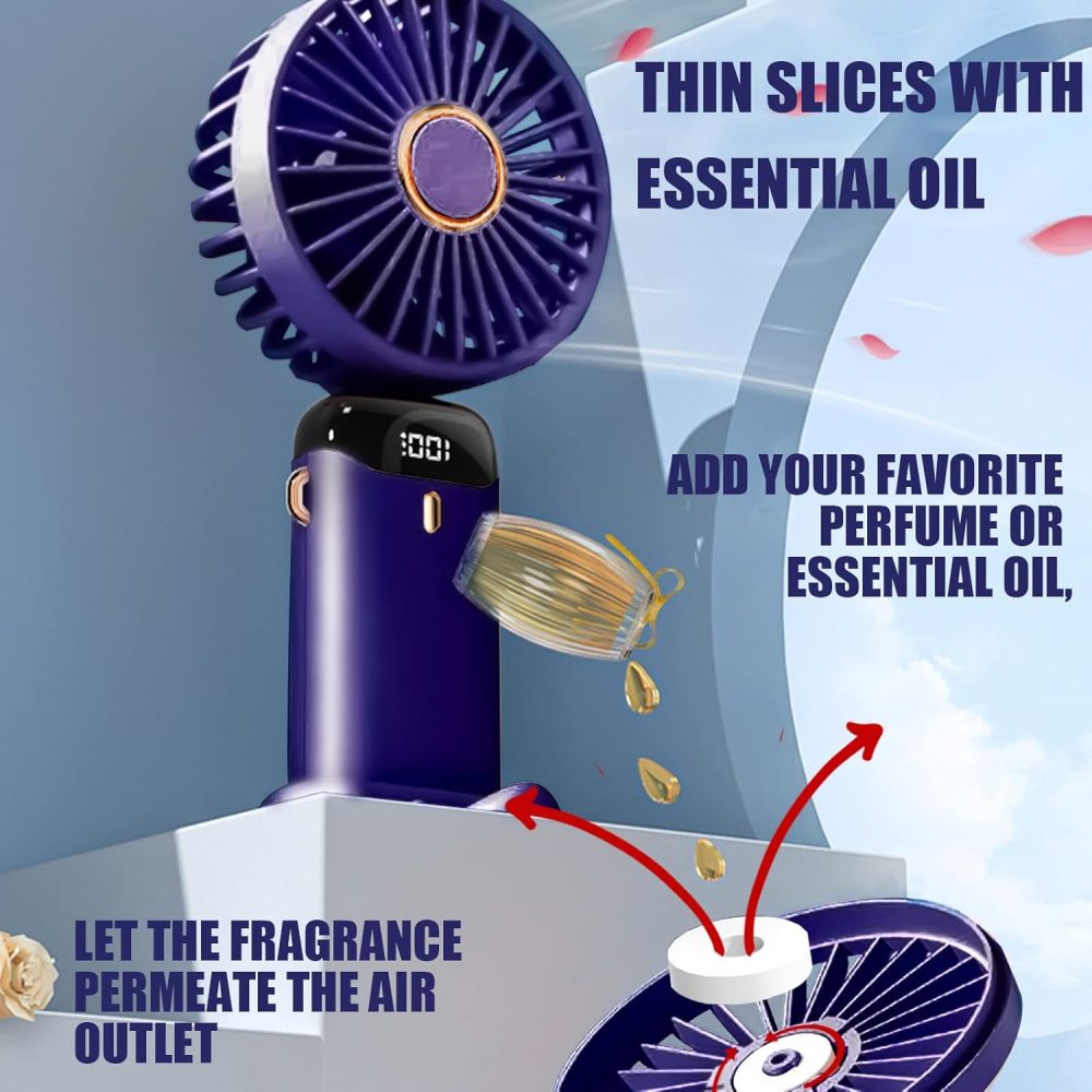 Jsdoin Hand Held Fan,Portable Handheld USB Rechargeable Fans with 5 Speeds,Battery Operated Mini Fan Foldable Desk Desktop Fans with LED Display for Home Office Bedroom Outdoor Travel (DarkBlue) - Image 17