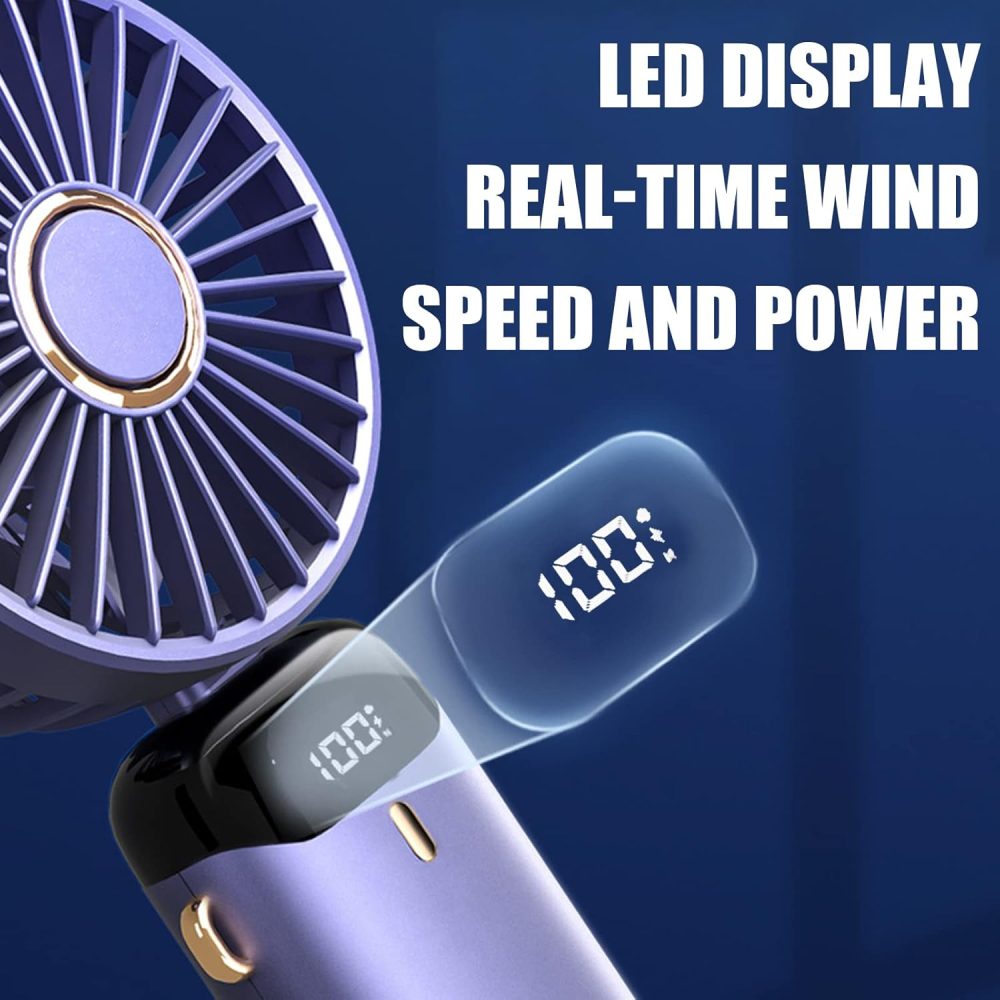 Jsdoin Hand Held Fan,Portable Handheld USB Rechargeable Fans with 5 Speeds,Battery Operated Mini Fan Foldable Desk Desktop Fans with LED Display for Home Office Bedroom Outdoor Travel (DarkBlue) - Image 23