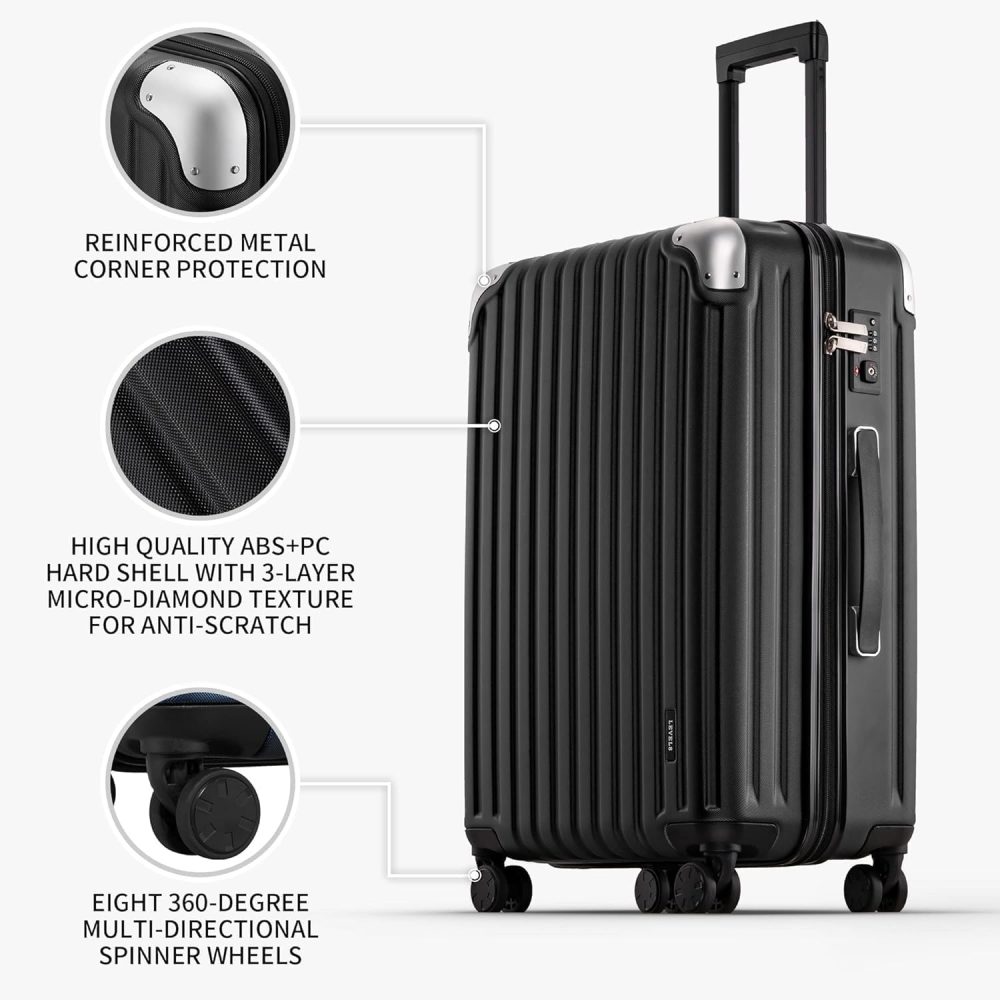 LEVEL8 Carry-on Suitcase 20-Inch with Laptop Compartment, Expandable Hand Luggage Case, ABS+PC Hardshell Spinner Trolley Lightweight 4 Wheels Cabin Size with TSA, Grey - Image 2