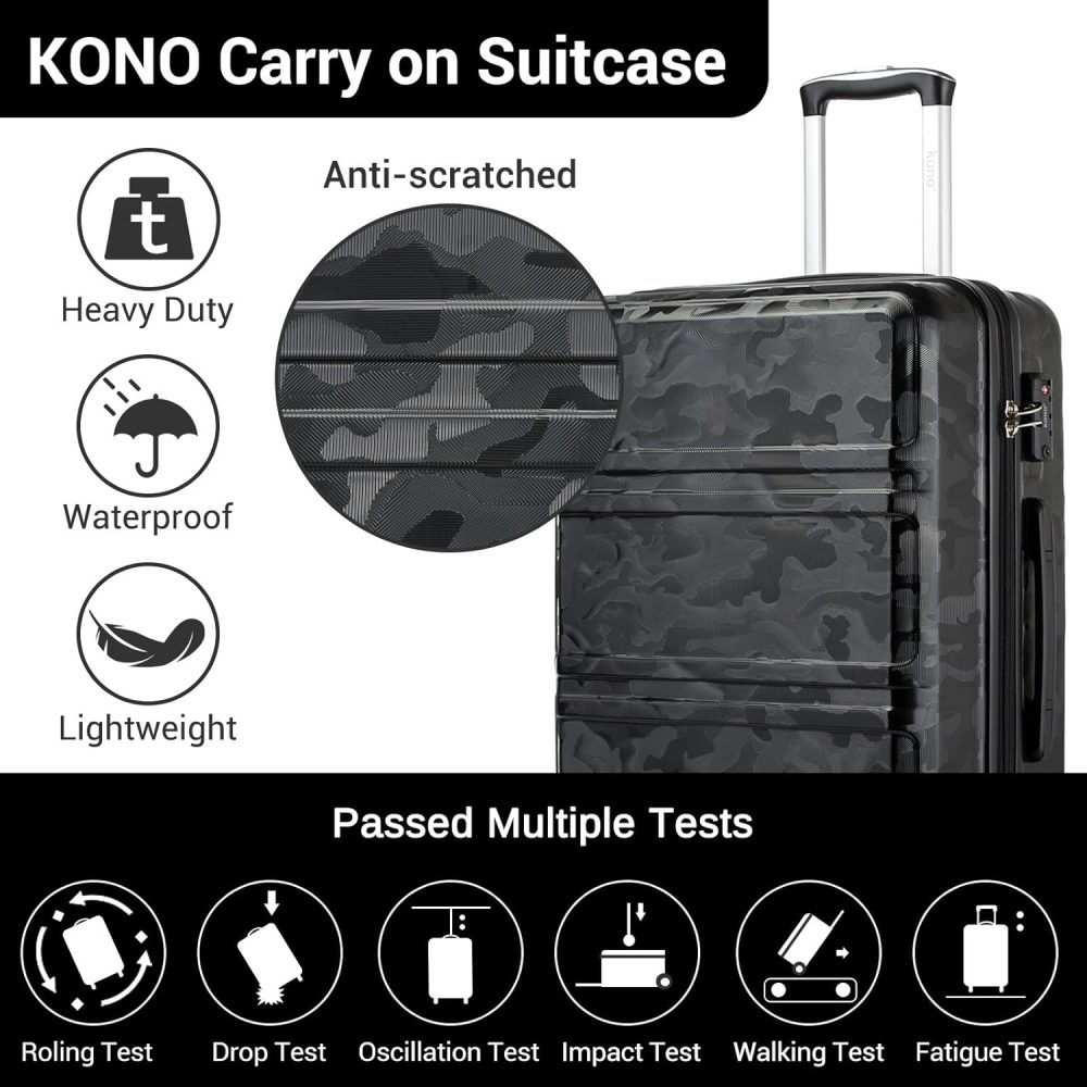 Kono Fashion Hand Luggage Lightweight ABS Hard Shell Trolley Travel Suitcase - Image 58