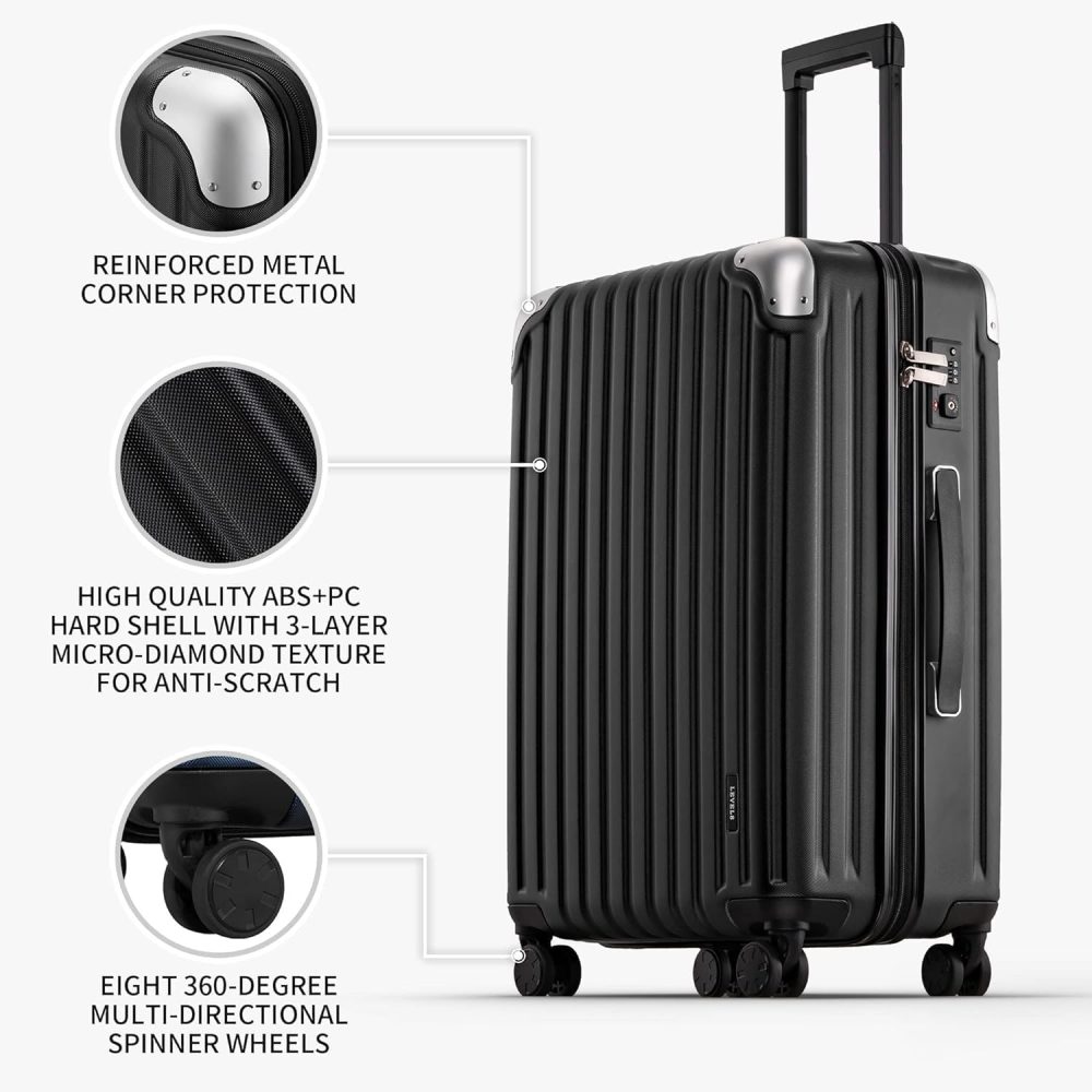 LEVEL8 Carry-on Suitcase 20-Inch with Laptop Compartment, Expandable Hand Luggage Case, ABS+PC Hardshell Spinner Trolley Lightweight 4 Wheels Cabin Size with TSA, Grey - Image 9
