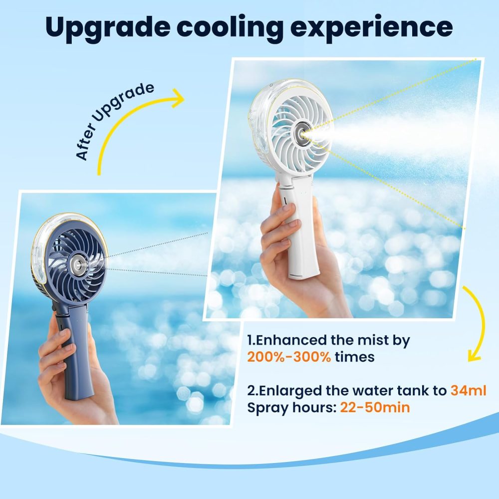 HandFan Upgraded Portable Handheld Misting Fan, Rechargeable Personal Mister Fan, Spray Water Mist Fans, Foldable Mini cooling Hand Fans for Summer Beach Travel Concerts, Gifts for Women(Royal Blue) - Image 31