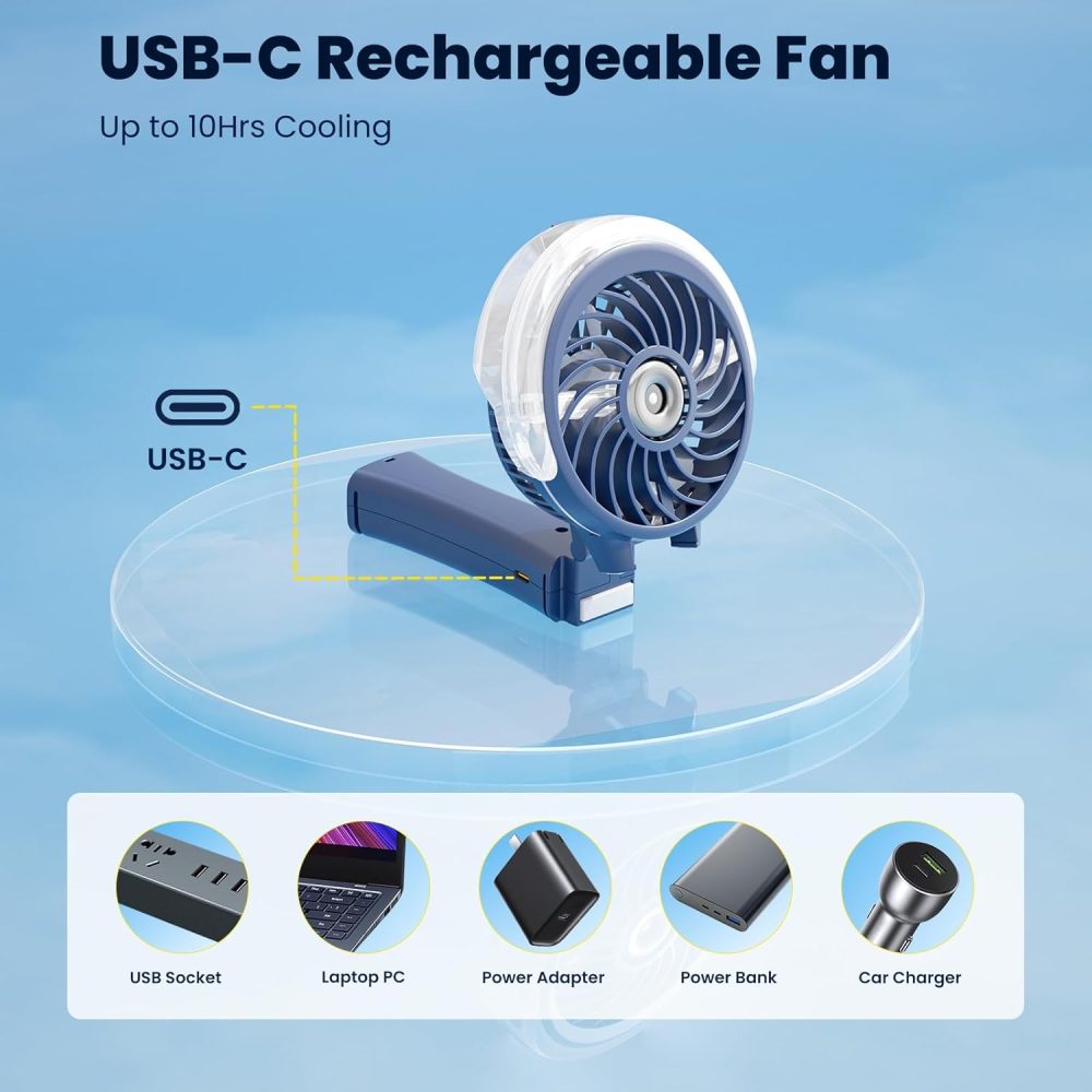 HandFan Upgraded Portable Handheld Misting Fan, Rechargeable Personal Mister Fan, Spray Water Mist Fans, Foldable Mini cooling Hand Fans for Summer Beach Travel Concerts, Gifts for Women(Royal Blue) - Image 70