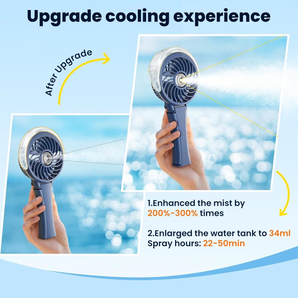 HandFan Upgraded Portable Handheld Misting Fan, Rechargeable Personal Mister Fan, Spray Water Mist Fans, Foldable Mini cooling Hand Fans for Summer Beach Travel Concerts, Gifts for Women(Royal Blue) - Image 66