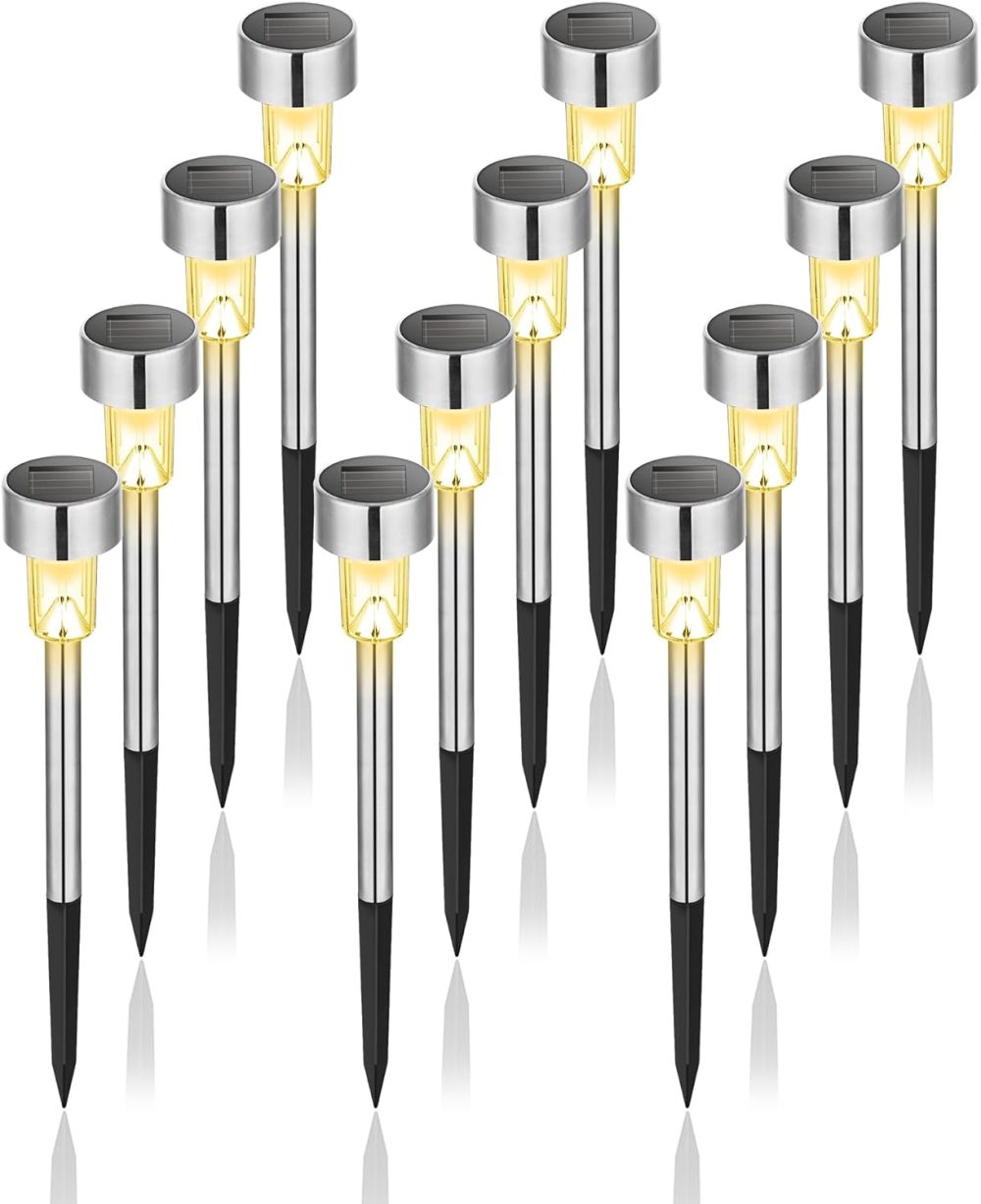 GIGALUMI Solar Lights Outdoor Garden Waterproof,12 Pack,Stainless Steel LED Solar Garden Lights for Patio, Lawn, Yard and Landscape Decor, Cold White - Image 47