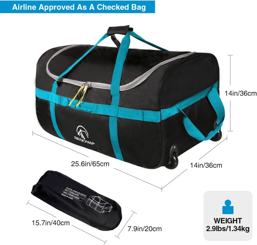 REDCAMP 120L Extra Large Holdall with Wheels, Foldable Wheeled Duffle Bag Travel Bag,Lightweight Waterproof Soft Suitcase Luggage with Rollers for Camping Sports Outdoor, Black - Image 49